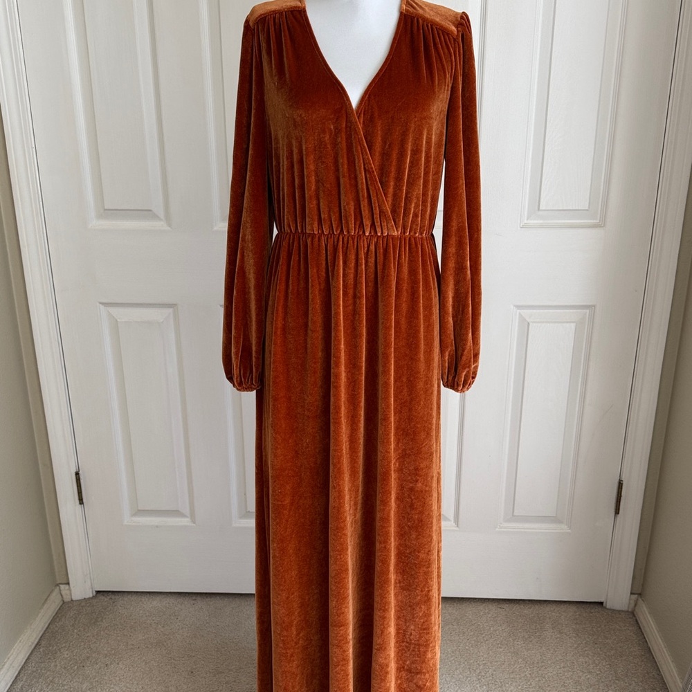 Velvet Wrap Maxi Dress in Copper